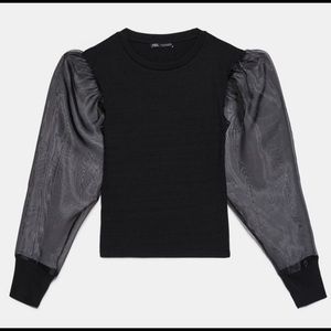 Zara Black Ribbed Puff Sleeve Top